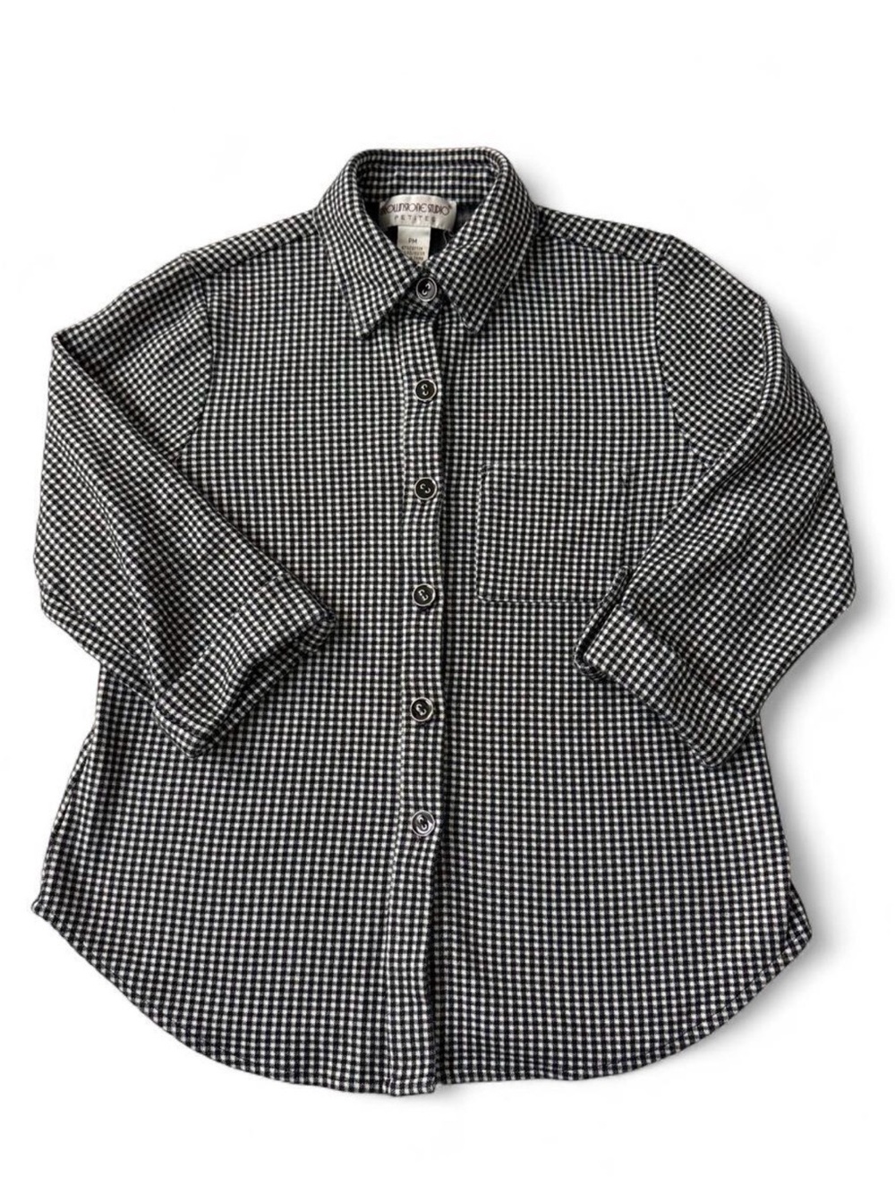 Vintage Brownstone Studio Petites Black White Houndstooth Button Down PM